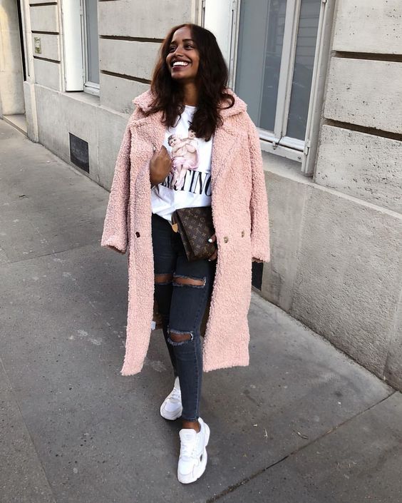 Pink teddy shop coat outfit